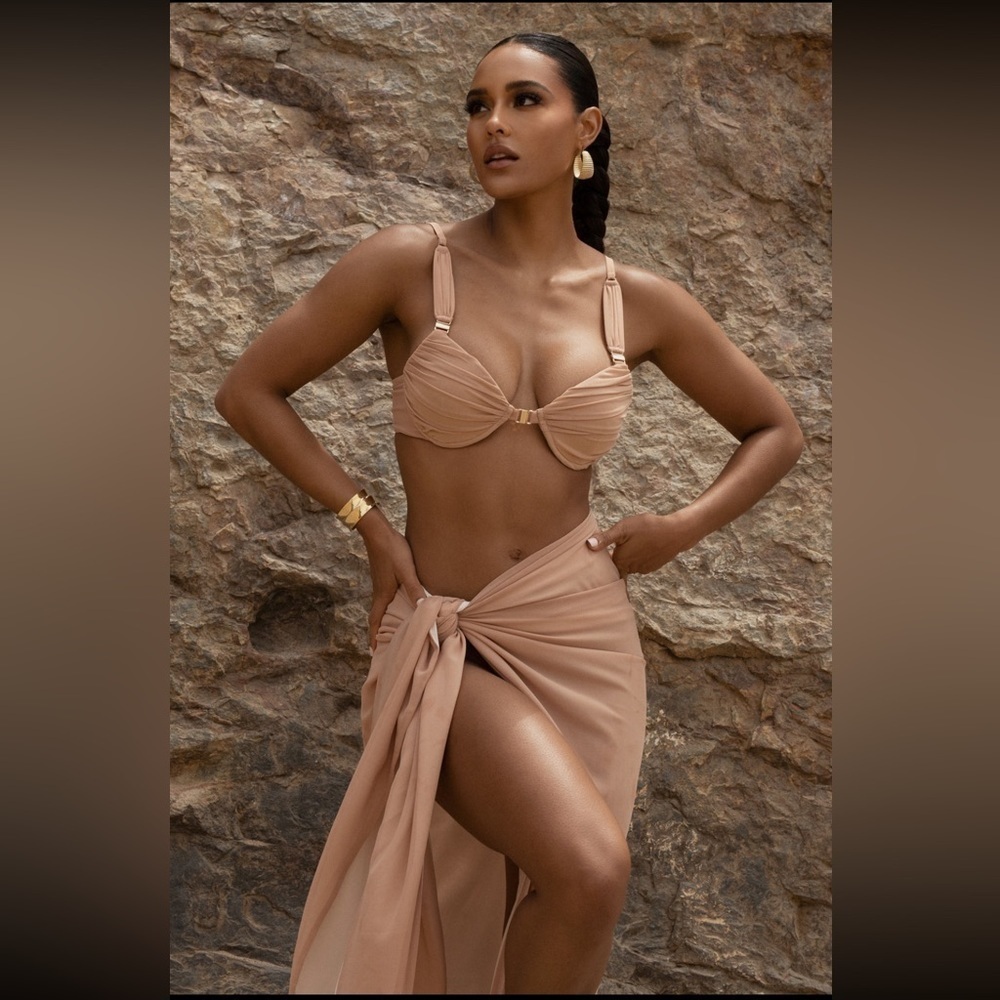 NEW JLUXLABEL Tan Uncharted Waters Mesh Sarong Maxi Hem Skirt - Picture 7 of 11